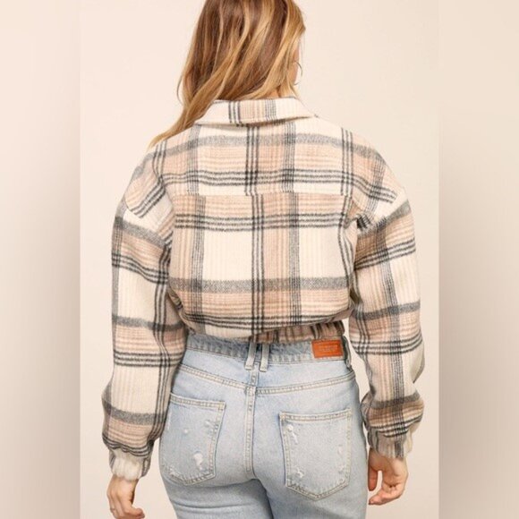 Timing Cropped Plaid Jacket, blue/tan size small - Picture 2 of 6